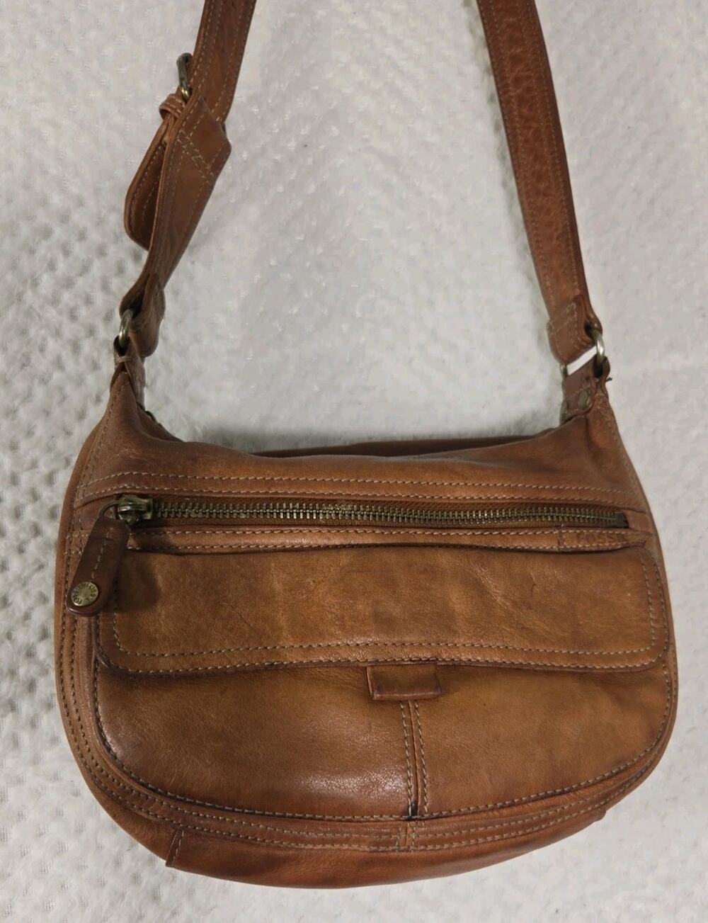 Fossil Brown Genuine Leather Crossbody Shoulder Bag Adjustable Organizer Purse